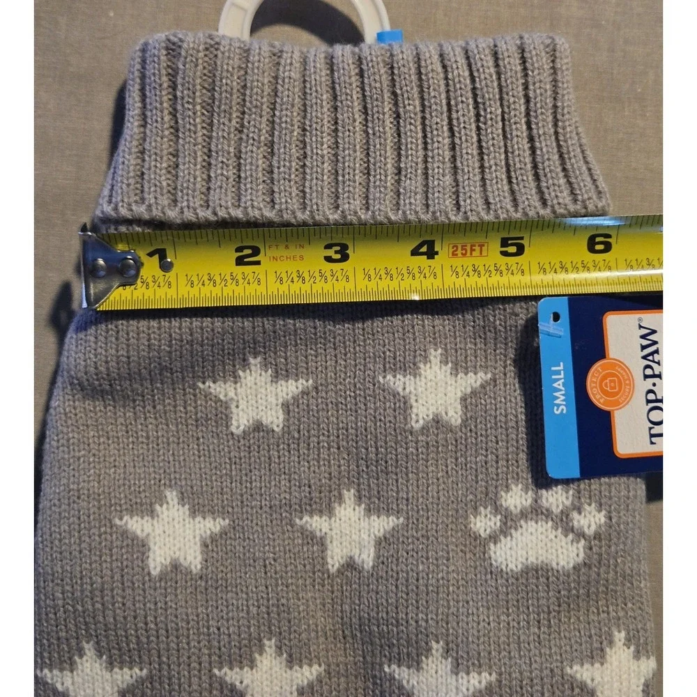 Top Paw Gray Icon Fashion Dog Sweater Small Stars Paw Prints NWT Acrylic